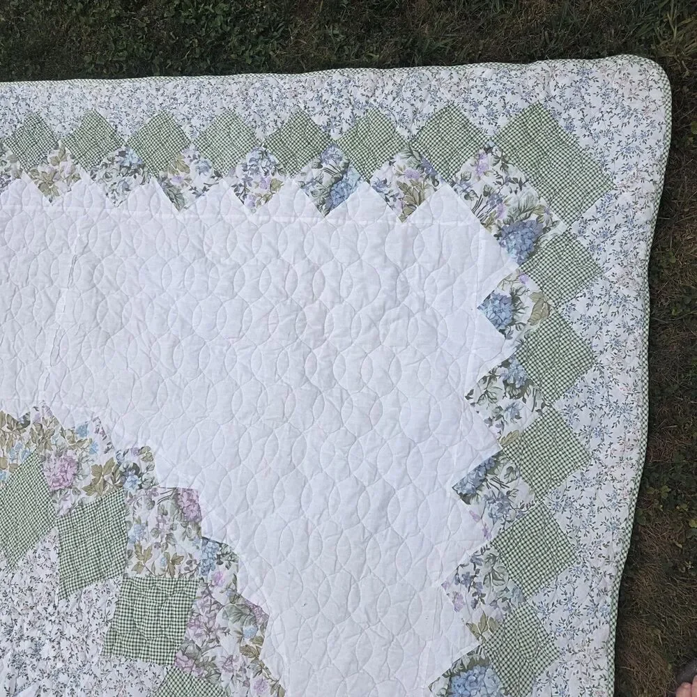 VTG Full Size Colormate Patchwork Quilt Lone Star Floral Gingham 76x96 Sears